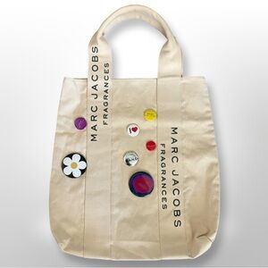 Marc Jacobs Women's Canvas Tote Bag - Beige- Pins On One Side- Fragrance